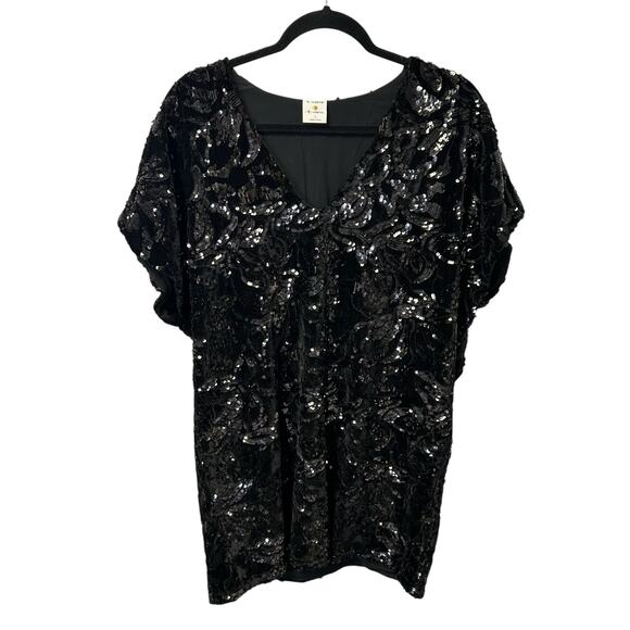 By Together Black Velvet Sequin Embellished Short Sleeve Mini Dress Womens Small - Picture 2 of 6